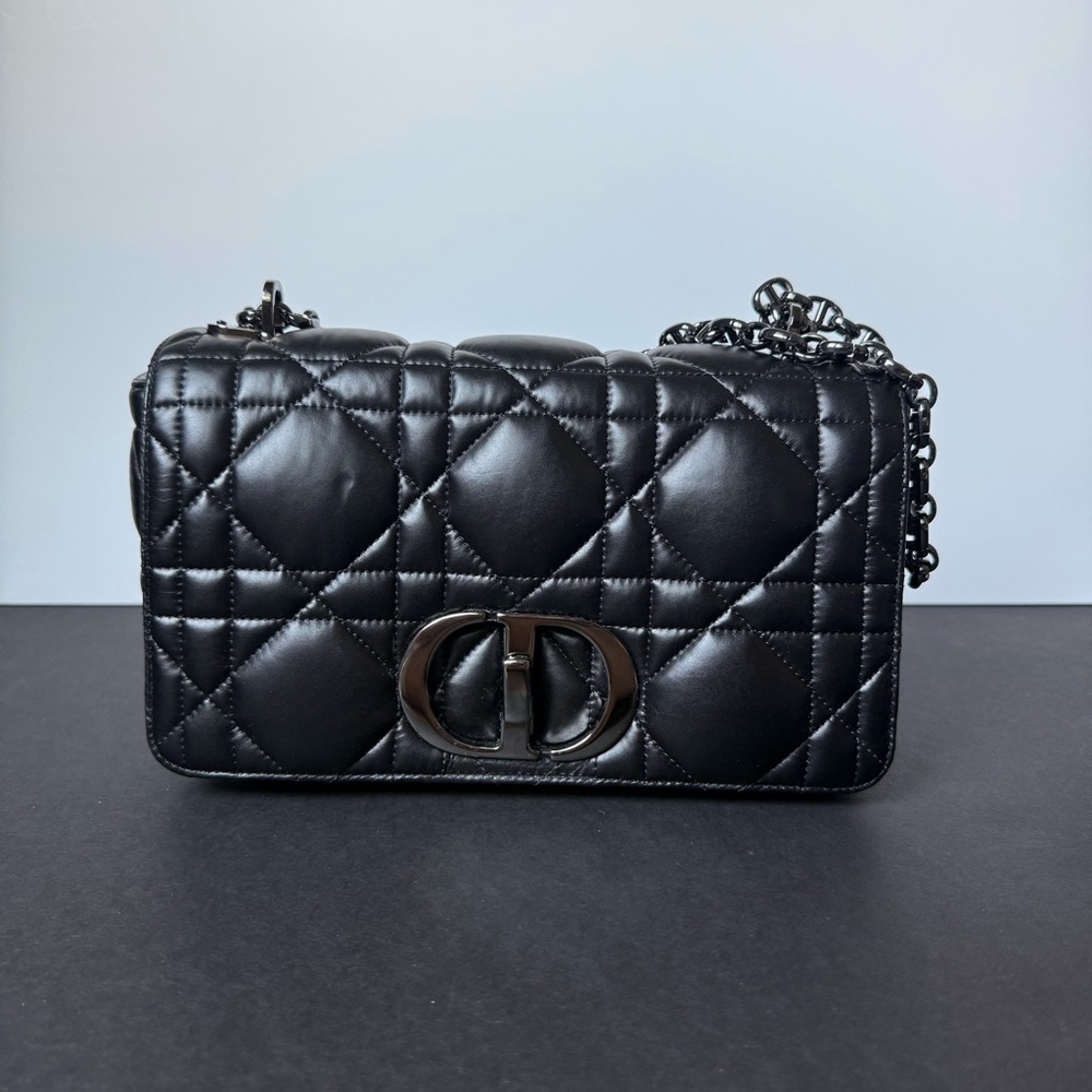 Dior Caro Large Black Macrocannage Quilted Shoulder Bag